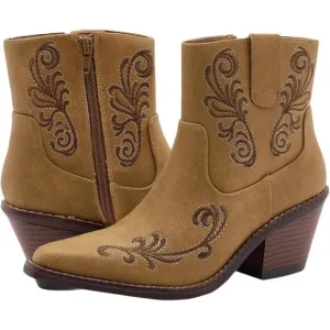 ✨ Canyon Trails Cowgirl Boots Women Tan Faux Leather Side Zippers Durable Boots