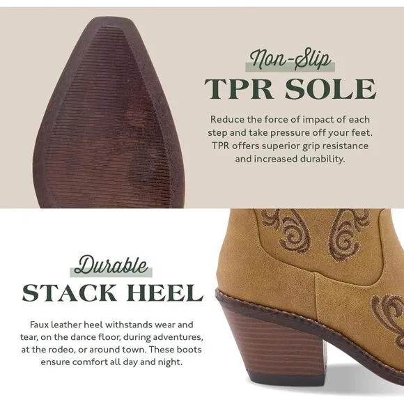 ✨ Canyon Trails Cowgirl Boots Women Tan Faux Leather Side Zippers Durable Boots