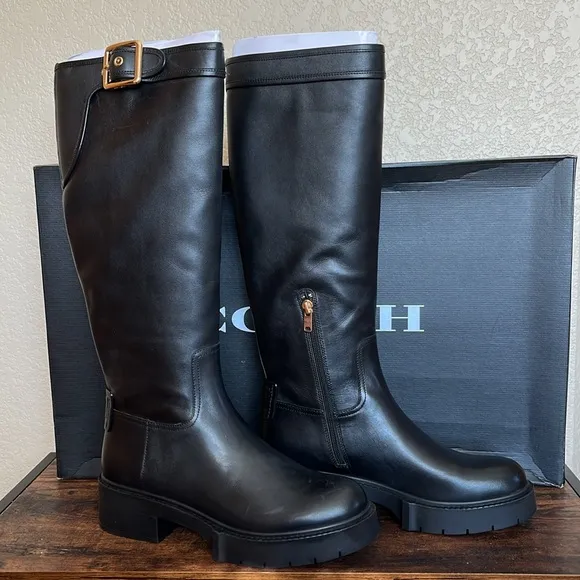 🆕 Coach Lilli Leather Lug Sole Riding Platform Boots Size 8.5