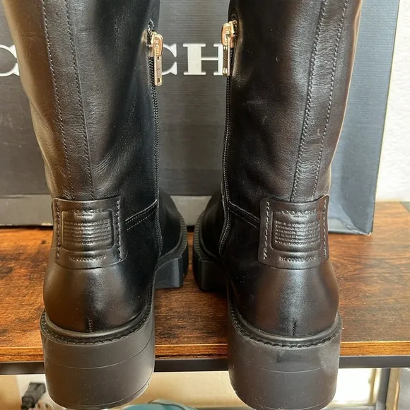 🆕 Coach Lilli Leather Lug Sole Riding Platform Boots Size 8.5