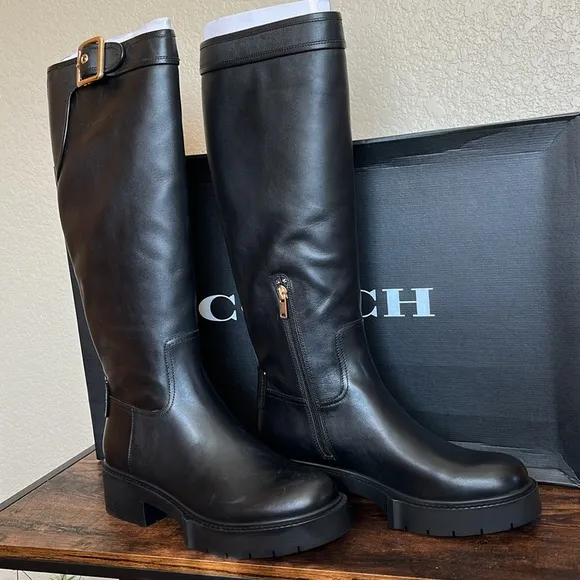 🆕 Coach Lilli Leather Lug Sole Riding Platform Boots Size 8.5