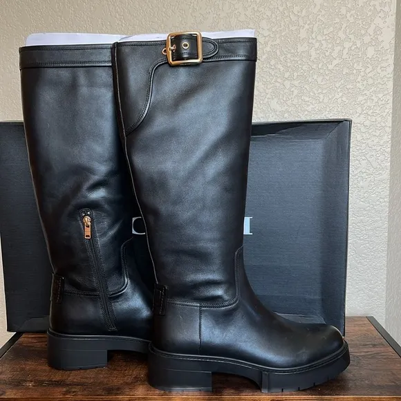 🆕 Coach Lilli Leather Lug Sole Riding Platform Boots Size 8.5