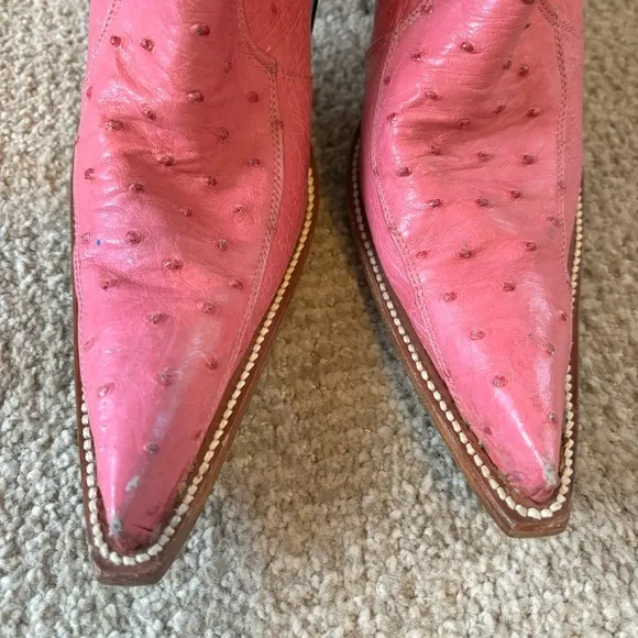 🎀 Custom Ostrich Pink Leather Boots - size 7​