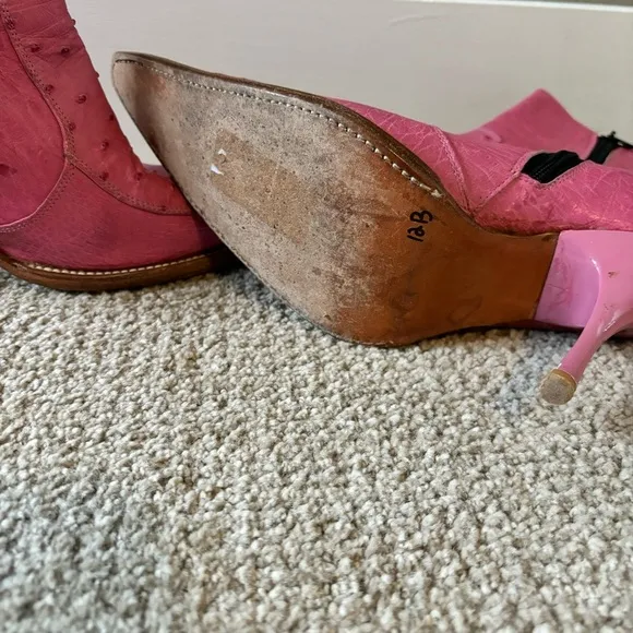 🎀 Custom Ostrich Pink Leather Boots - size 7​
