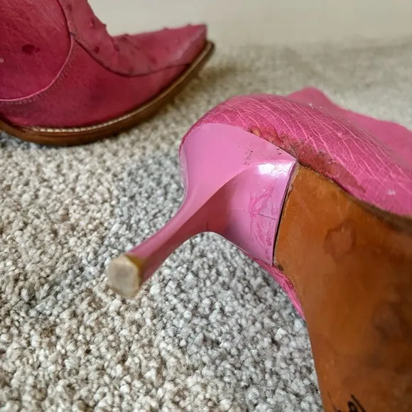 🎀 Custom Ostrich Pink Leather Boots - size 7​