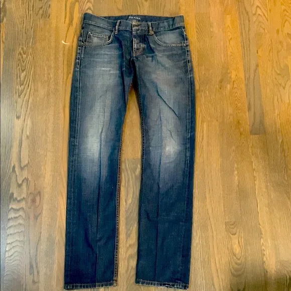 🔥 PRADA Men’s Luxury Designer Jeans 30x33 Tapered Dark Wash Distressed Italy 🔥