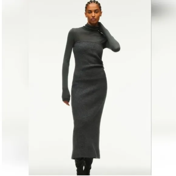 🩶 ZARA GREY WOOL STRAPLESS FITTED RUCHED MIDI DRESS!