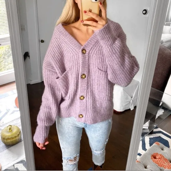 🍃 ZARA MINT WOOL BLEND CHUNKY KNIT CARDIGAN SWEATER!