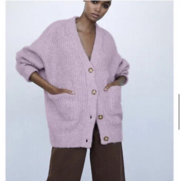 🍃 ZARA MINT WOOL BLEND CHUNKY KNIT CARDIGAN SWEATER!