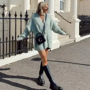 🍃 ZARA MINT WOOL BLEND CHUNKY KNIT CARDIGAN SWEATER!
