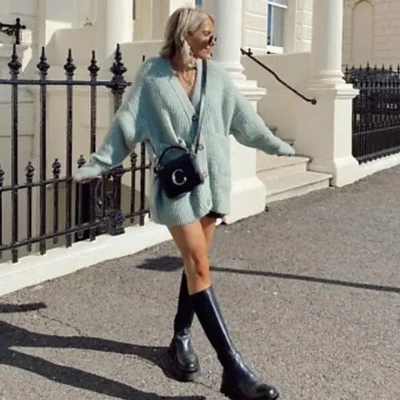 🍃 ZARA MINT WOOL BLEND CHUNKY KNIT CARDIGAN SWEATER!