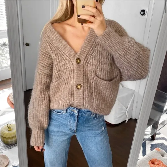 🍃 ZARA MINT WOOL BLEND CHUNKY KNIT CARDIGAN SWEATER!