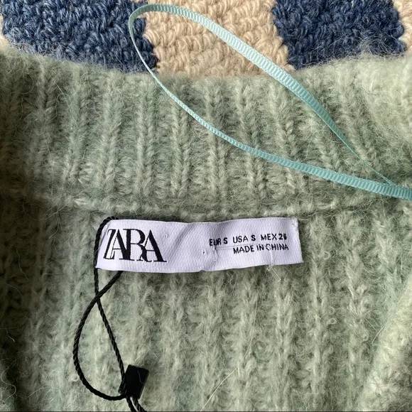 🍃 ZARA MINT WOOL BLEND CHUNKY KNIT CARDIGAN SWEATER!
