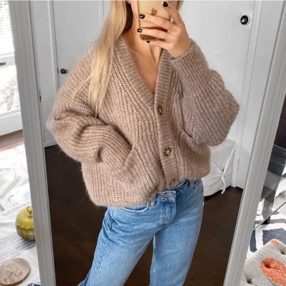 🍃 ZARA MINT WOOL BLEND CHUNKY KNIT CARDIGAN SWEATER!