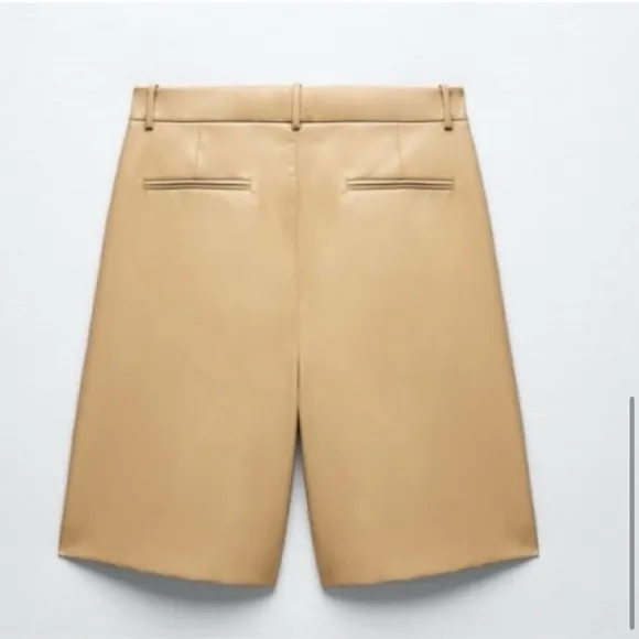 🍂 ZARA TAN FAUX LEATHER HIGH WAIST BERMUDA SHORTS!