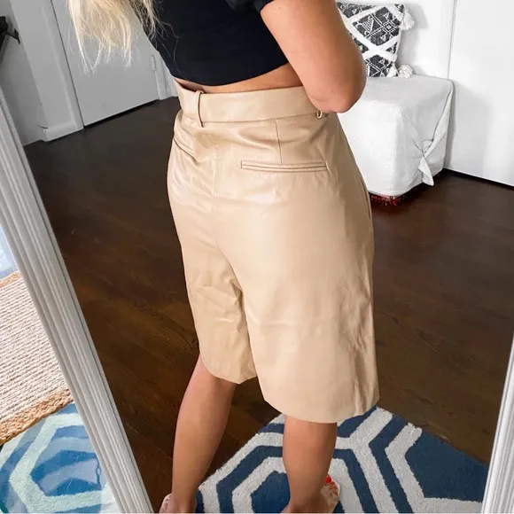 🍂 ZARA TAN FAUX LEATHER HIGH WAIST BERMUDA SHORTS!