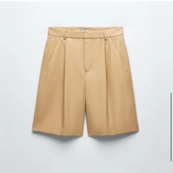 🍂 ZARA TAN FAUX LEATHER HIGH WAIST BERMUDA SHORTS!