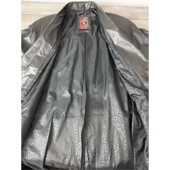 100% Leather Long Black Double Breasted Lined Trench Coat Unisex Size Me…