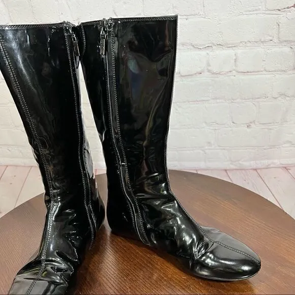 37(7) BURBERRY Patent Leather Mid-Calf Boots GUC Vintage Y2K fashion