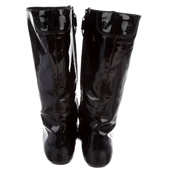 37(7) BURBERRY Patent Leather Mid-Calf Boots GUC Vintage Y2K fashion