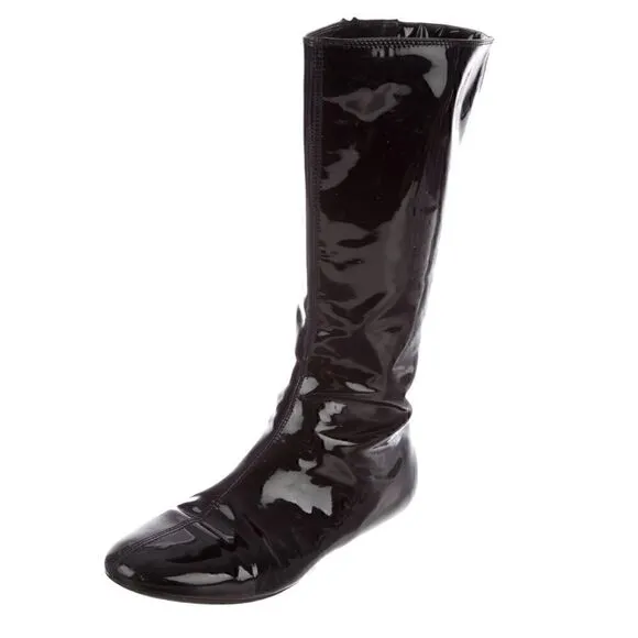 37(7) BURBERRY Patent Leather Mid-Calf Boots GUC Vintage Y2K fashion