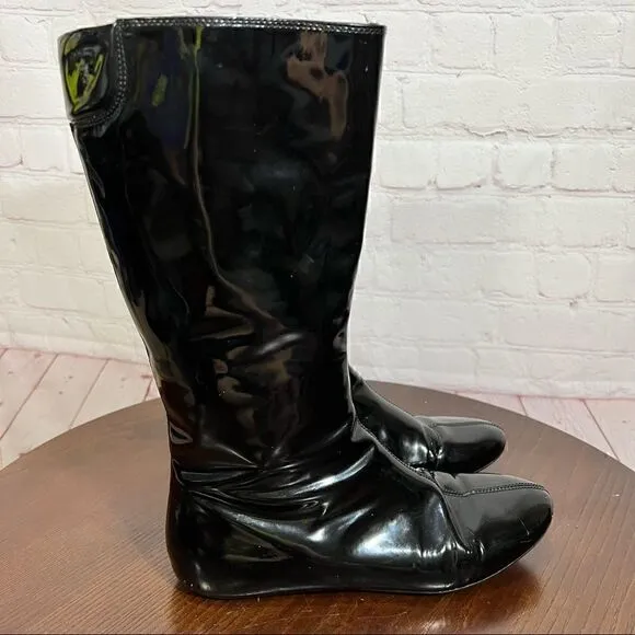 37(7) BURBERRY Patent Leather Mid-Calf Boots GUC Vintage Y2K fashion