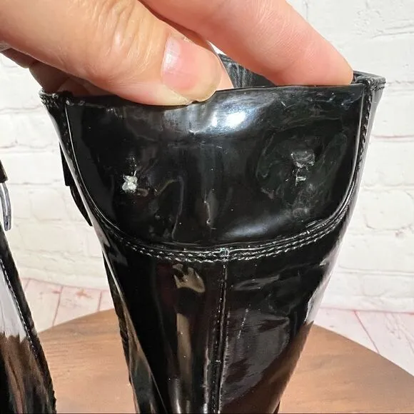 37(7) BURBERRY Patent Leather Mid-Calf Boots GUC Vintage Y2K fashion
