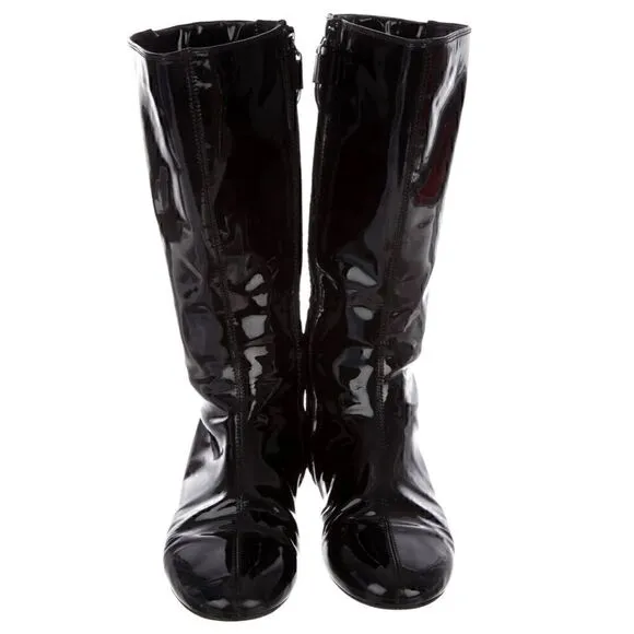 37(7) BURBERRY Patent Leather Mid-Calf Boots GUC Vintage Y2K fashion