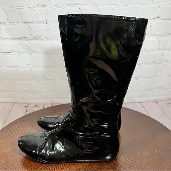 37(7) BURBERRY Patent Leather Mid-Calf Boots GUC Vintage Y2K fashion