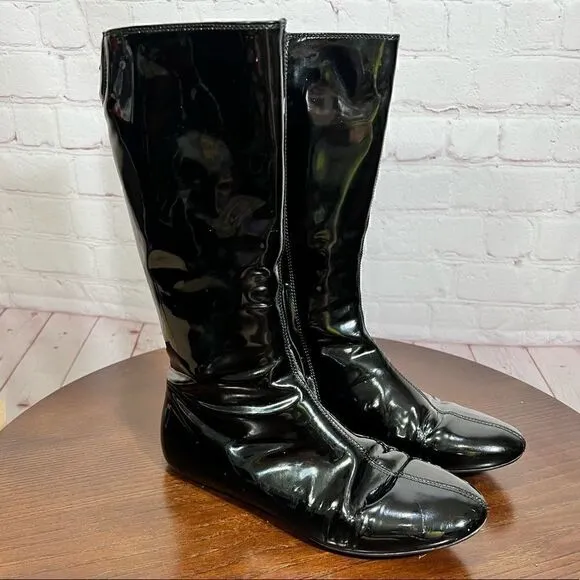 37(7) BURBERRY Patent Leather Mid-Calf Boots GUC Vintage Y2K fashion