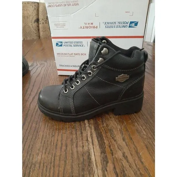 6.5 Harley Davidson Tyler Womens Motorcycle Lace Up Boots Booties Black Leather