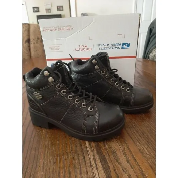 6.5 Harley Davidson Tyler Womens Motorcycle Lace Up Boots Booties Black Leather