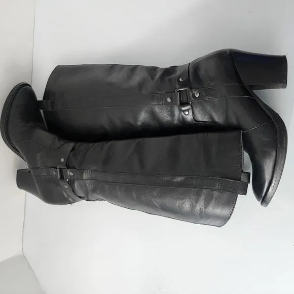 869 Via Spiga Womens Tall Black Leather Riding Style Fashion Boots Size 7.5M