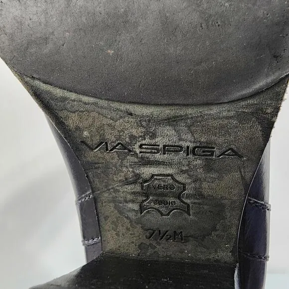 869 Via Spiga Womens Tall Black Leather Riding Style Fashion Boots Size 7.5M