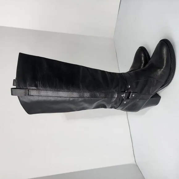 869 Via Spiga Womens Tall Black Leather Riding Style Fashion Boots Size 7.5M