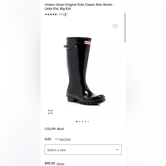 $90 Hunter unisex Original kids classic gloss rain boots size 3