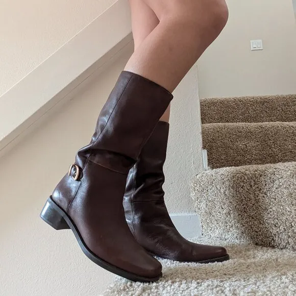 90s Inspired Naturalizer Brown Leather Square Toe Boots Size 8.5 Women