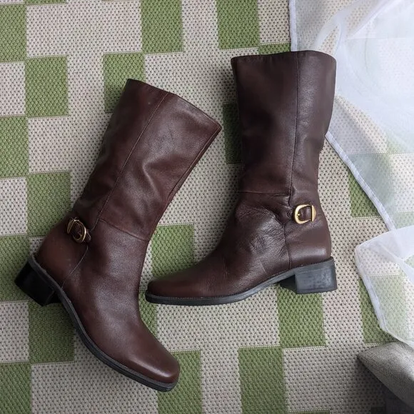 90s Inspired Naturalizer Brown Leather Square Toe Boots Size 8.5 Women