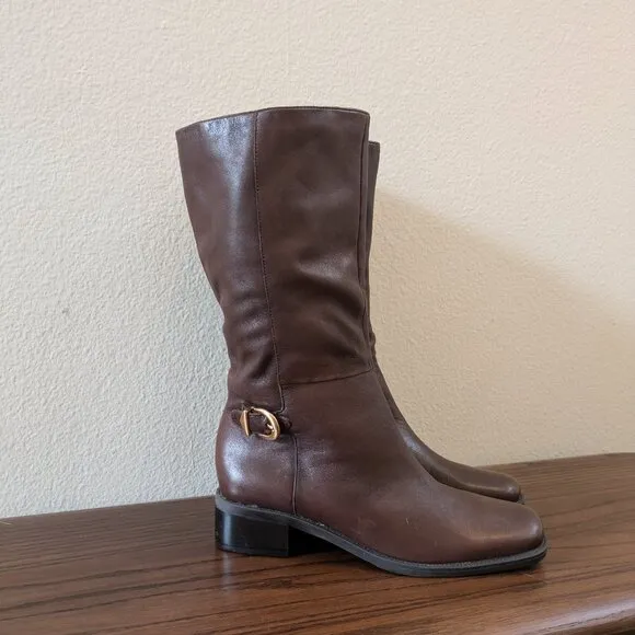 90s Inspired Naturalizer Brown Leather Square Toe Boots Size 8.5 Women