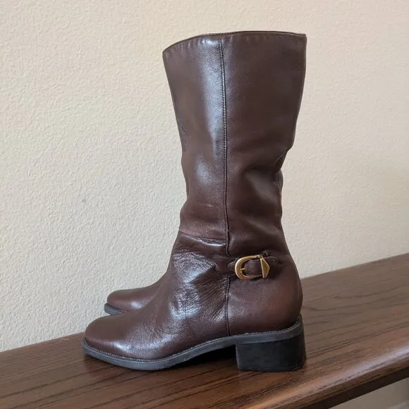 90s Inspired Naturalizer Brown Leather Square Toe Boots Size 8.5 Women