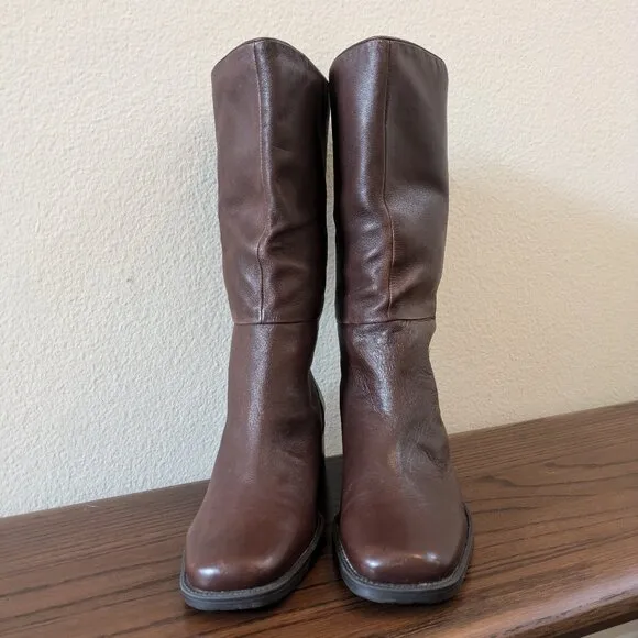 90s Inspired Naturalizer Brown Leather Square Toe Boots Size 8.5 Women