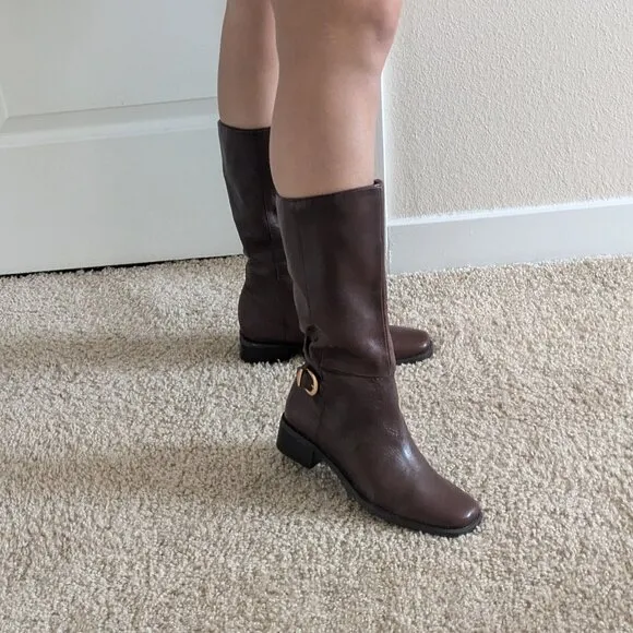 90s Inspired Naturalizer Brown Leather Square Toe Boots Size 8.5 Women