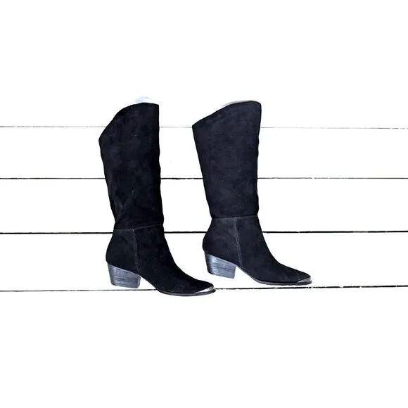 90s vintage black suede leather slouchy western metal tip boots