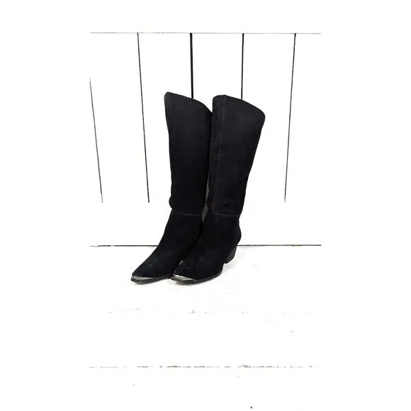 90s vintage black suede leather slouchy western metal tip boots