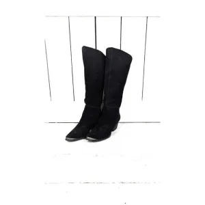 90s vintage black suede leather slouchy western metal tip boots