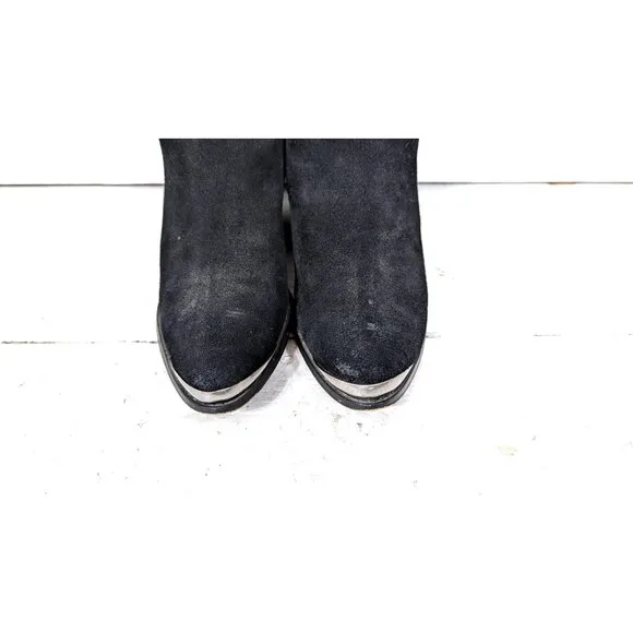 90s vintage black suede leather slouchy western metal tip boots