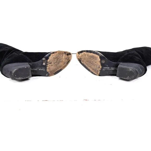 90s vintage black suede leather slouchy western metal tip boots