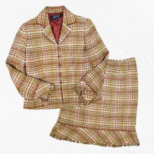 90s Vintage Kasper Multicolor Tweed Skirt Suit Officecore Blazer &amp; Skirt Size 4P