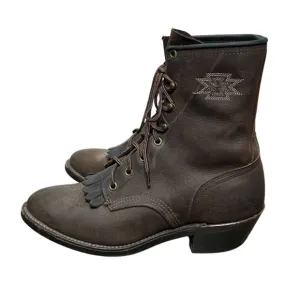 ABILENE Brown Leather Packer Boots Vintage Kiltie Cowboy Boots Size 10 Granny