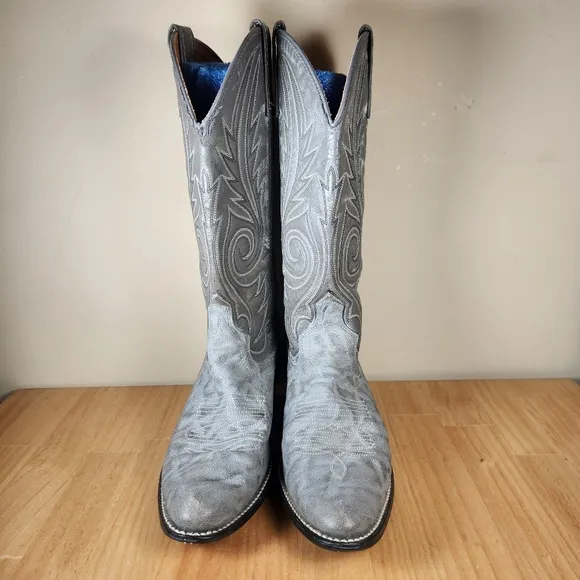 ACME Men’s Cowboy Boots 7.5 D Gray Embroidered Leather Western USA